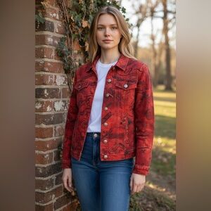 CHICO's Vintage Red Wash Denim Jacket, size 0 (small, 4-6)